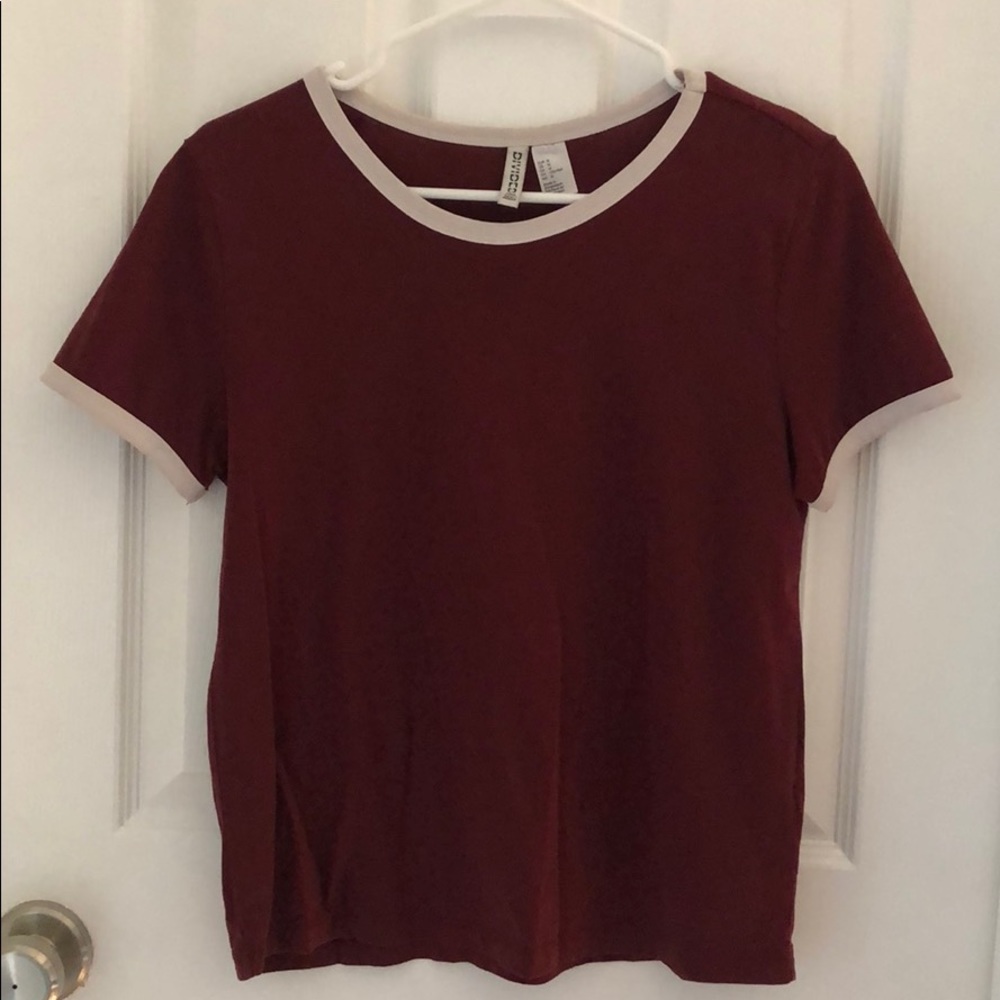 Burgundy and white t shirt